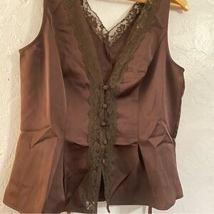 Elegant Brown Lace Trim Camisole